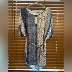 Lavender Brown Blue and Cream Patterned Mini Dress